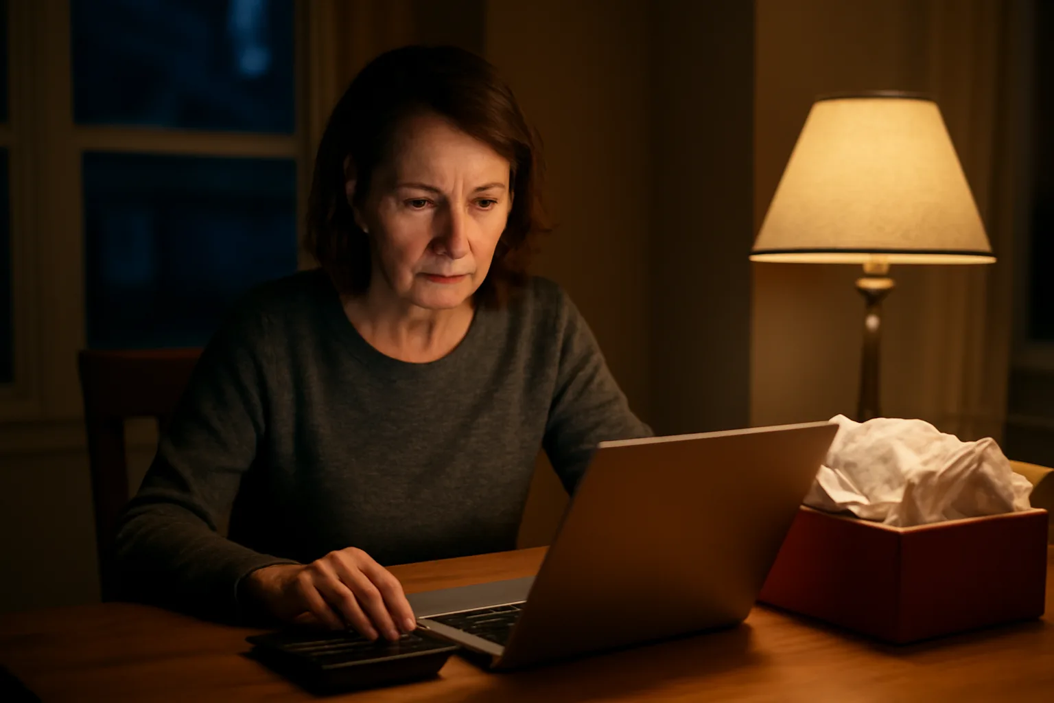 Volunteer treasurer working at kitchen table on nonprofit 990-N filing paperwork