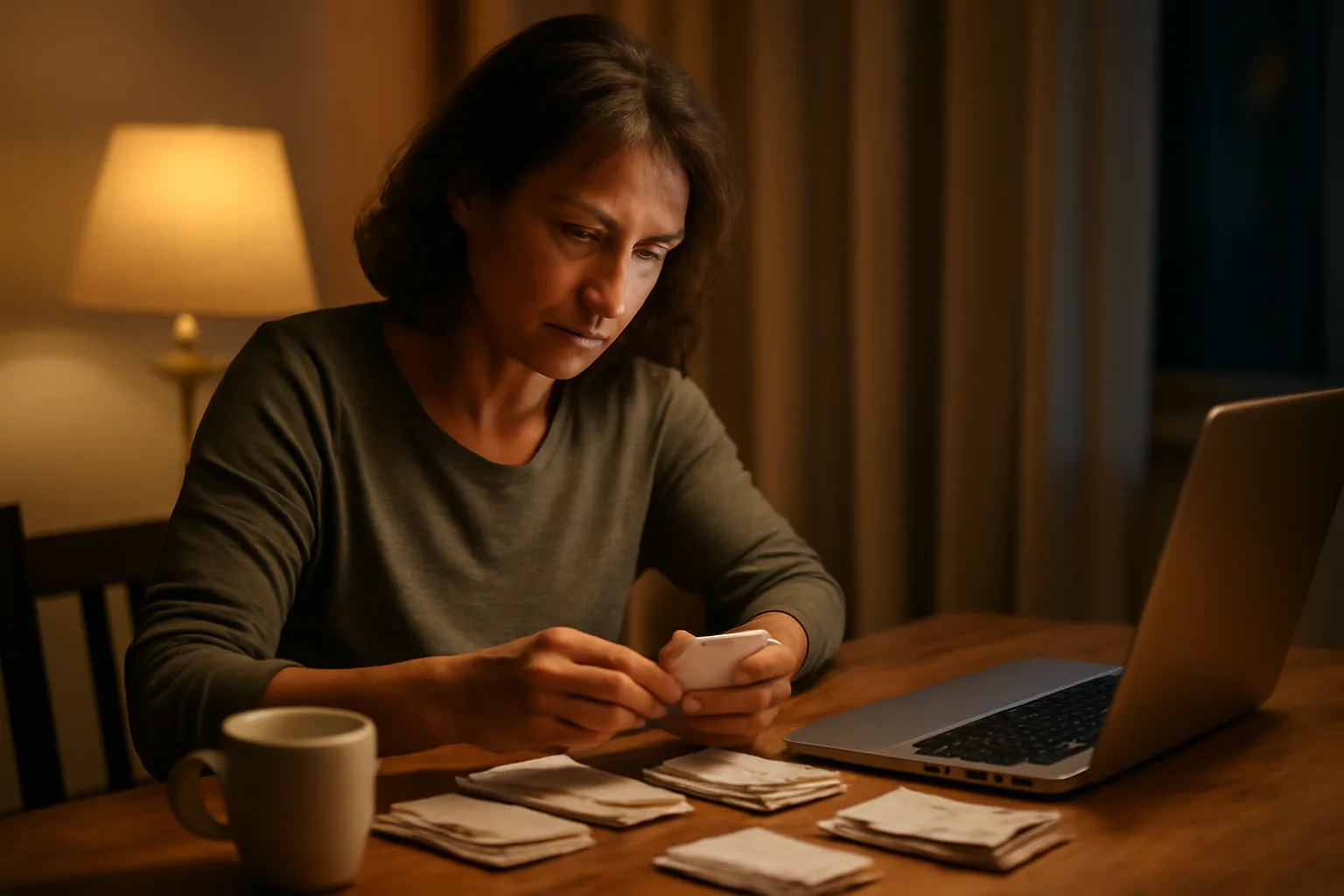 volunteer treasurer sorting receipts at a kitchen table while preparing a form 990 filing
