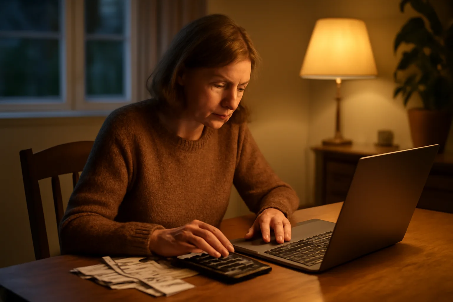 Volunteer treasurer at a laptop filing form 990-n online at a home desk