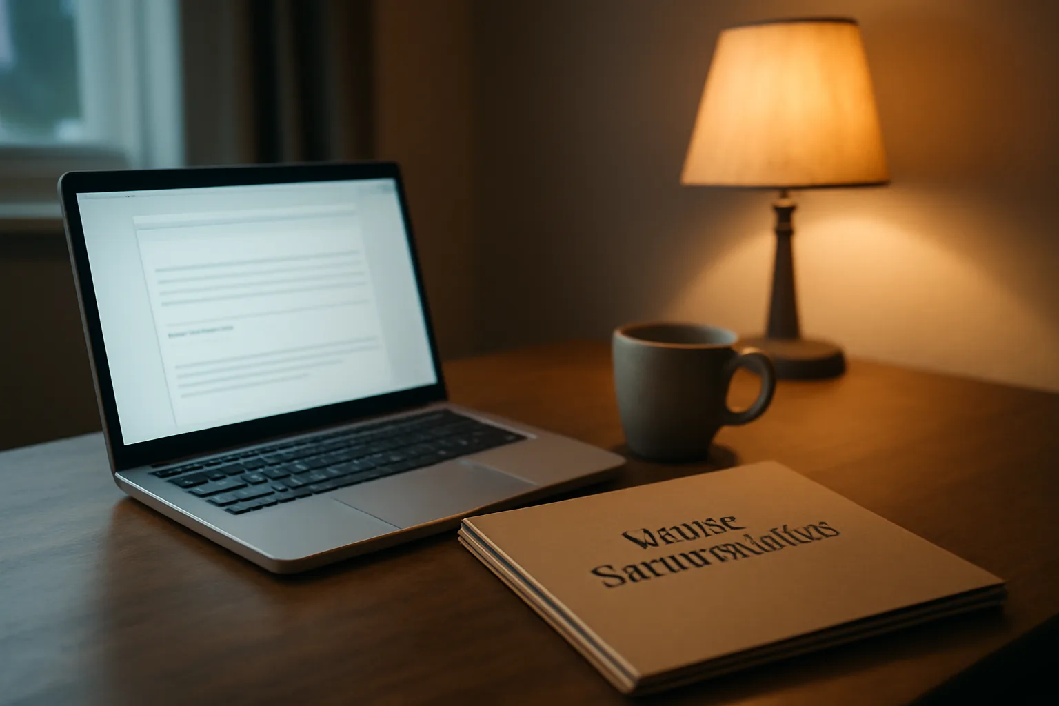 Treasurer's desk at night with laptop and paper folders for filing Form 990-N