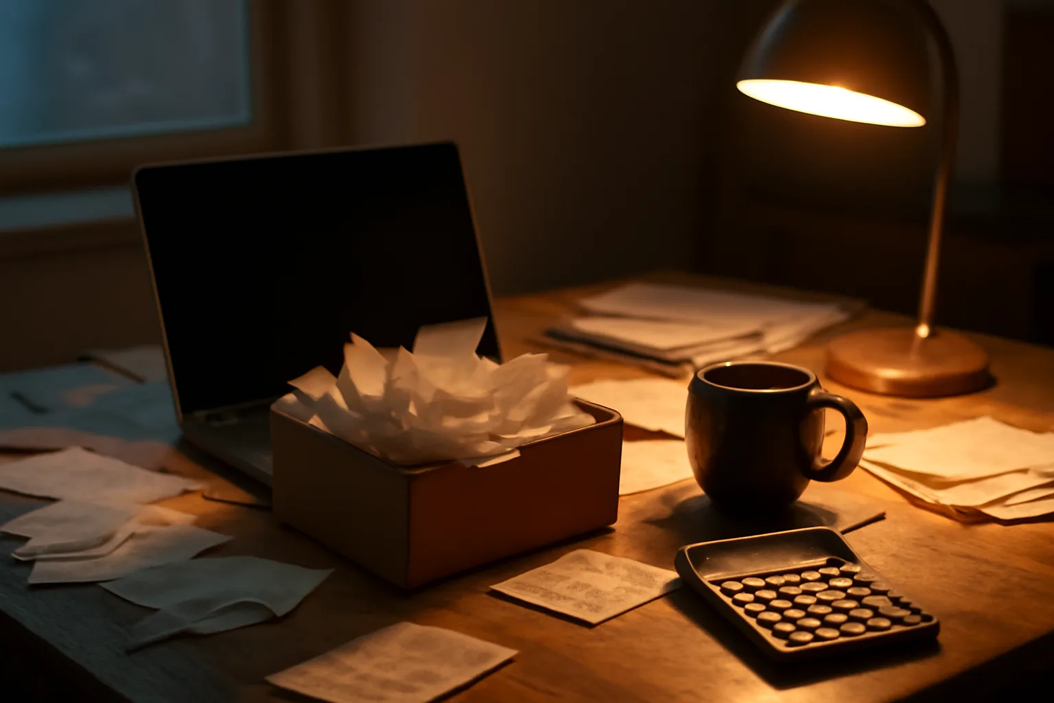volunteer treasurer's desk with laptop and receipts during 990-N filing