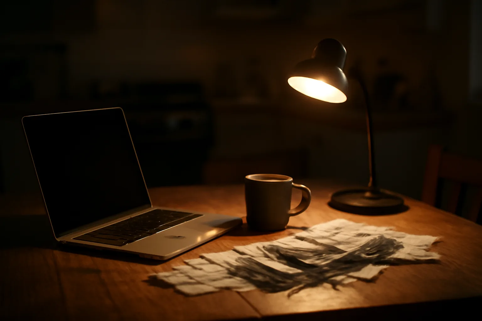 volunteer treasurer researching 990-N filings on a laptop at a kitchen table at night