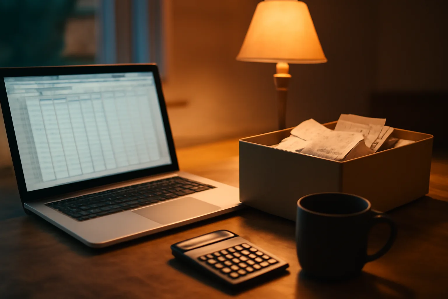 Volunteer treasurer reviewing finances at home before filing the 990-N form