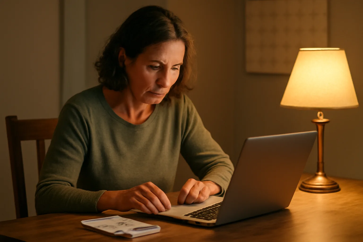 Volunteer treasurer working at kitchen table on nonprofit filing deadline