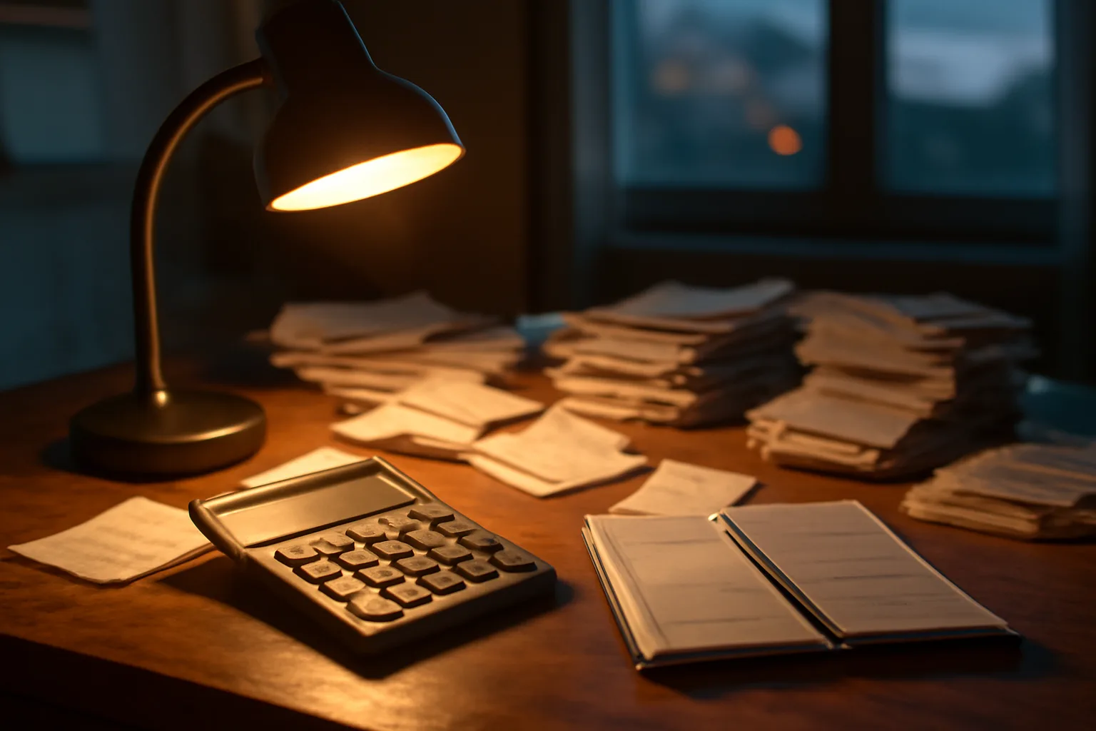 Kitchen table workspace showing 990 requirements paperwork for a volunteer treasurer