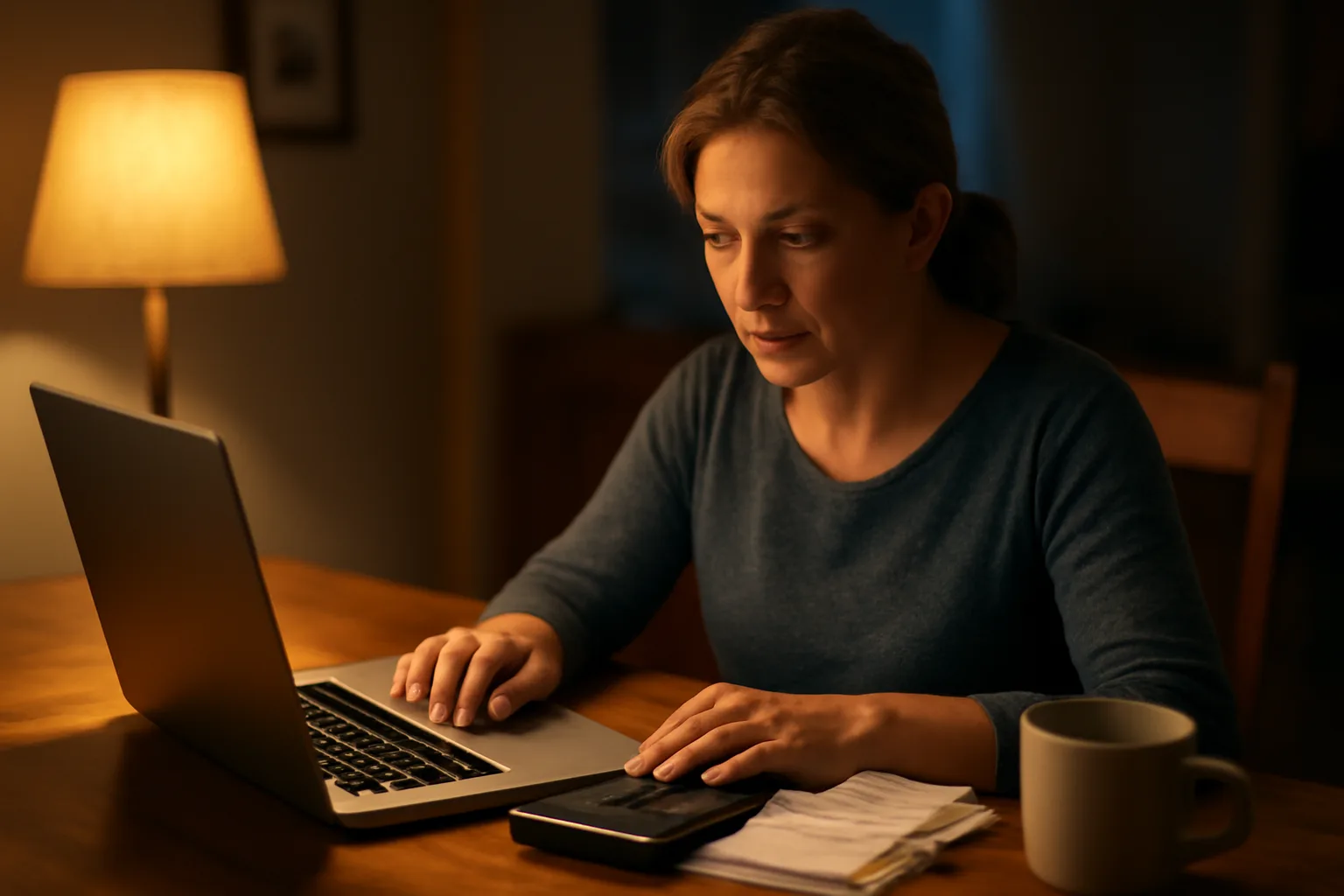 Volunteer treasurer working at a kitchen table preparing to e file form 990