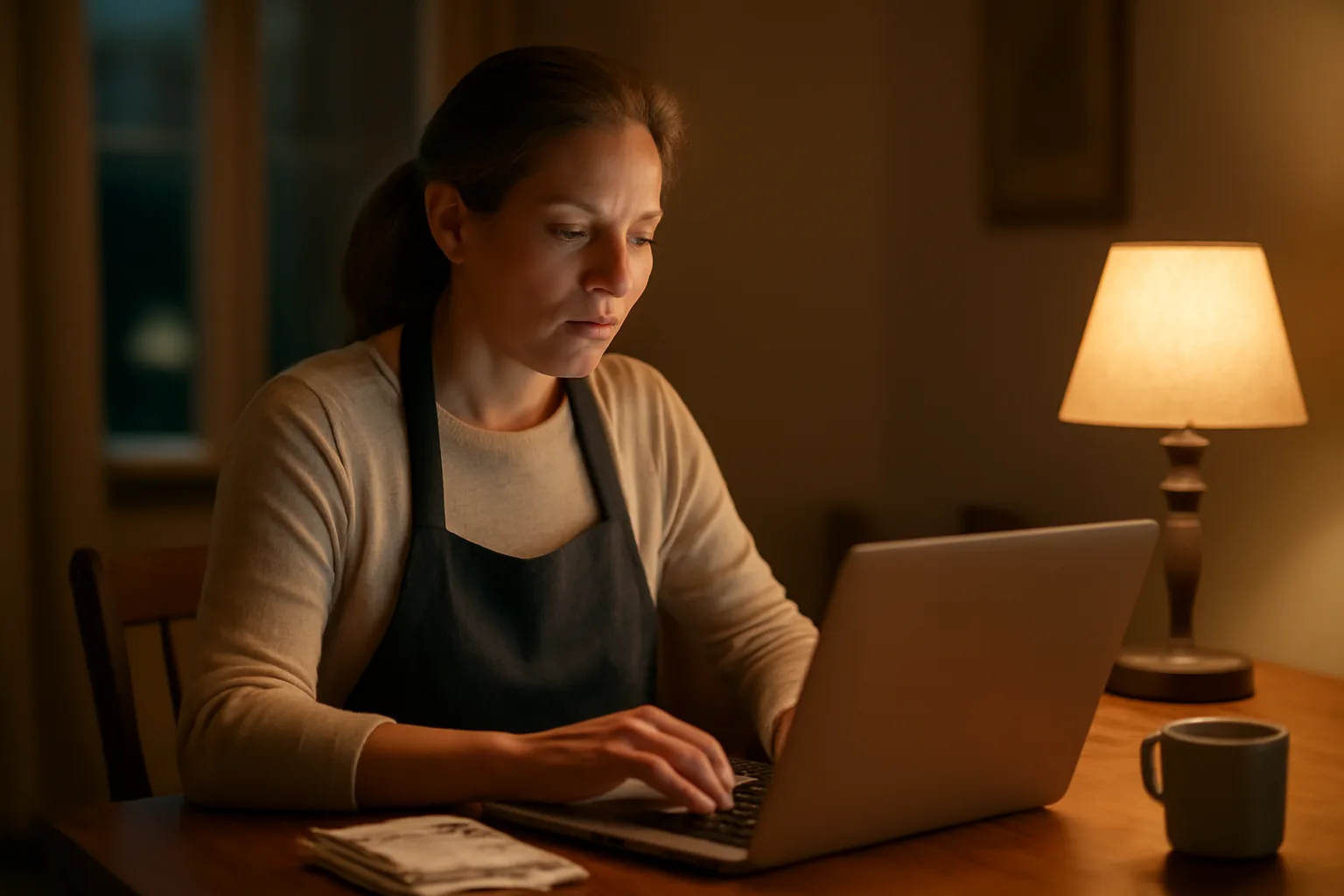 Volunteer treasurer working on a laptop at home preparing to file the 990-N e-Postcard