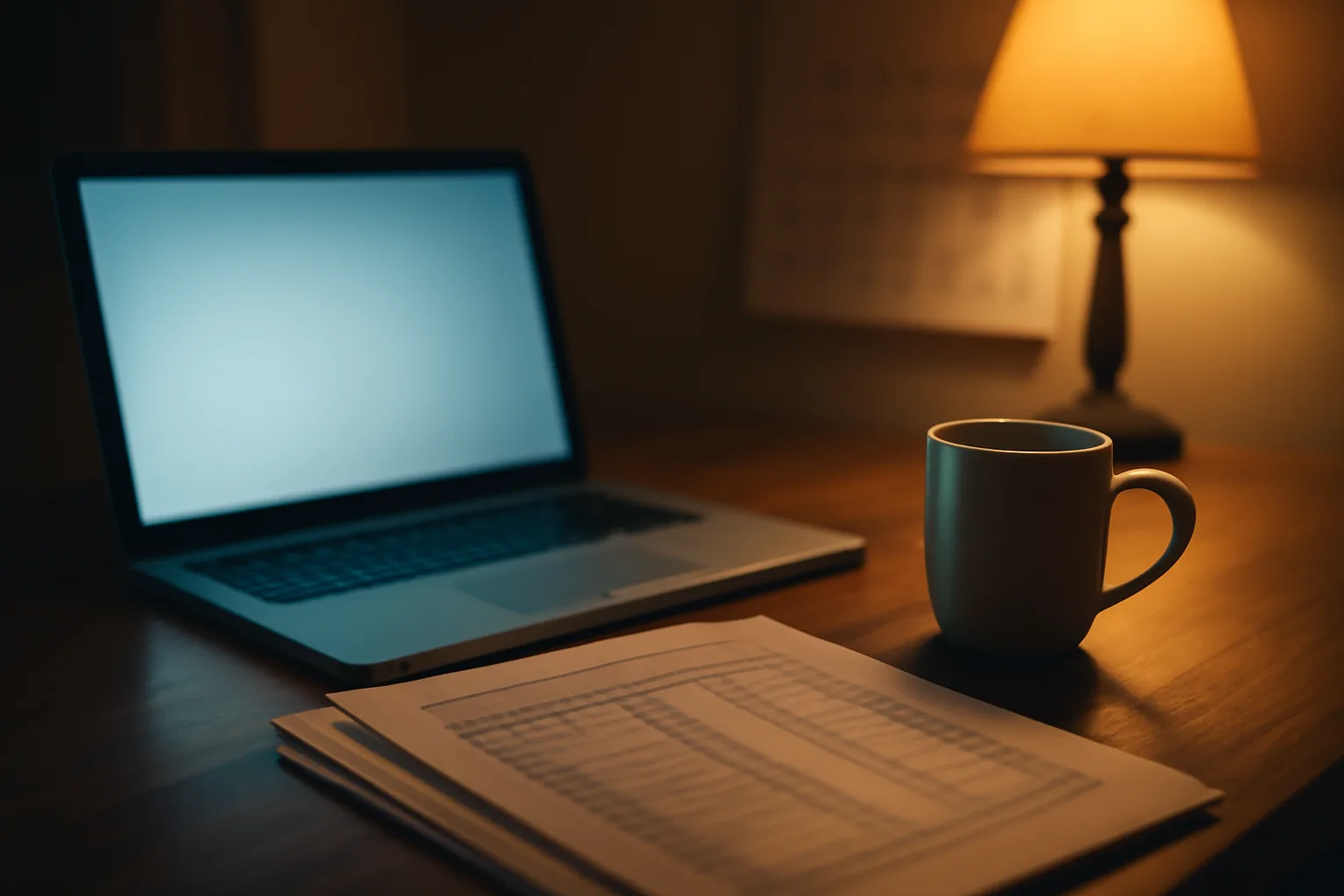 Volunteer treasurer working late at a home desk near the form 990-N filing deadline