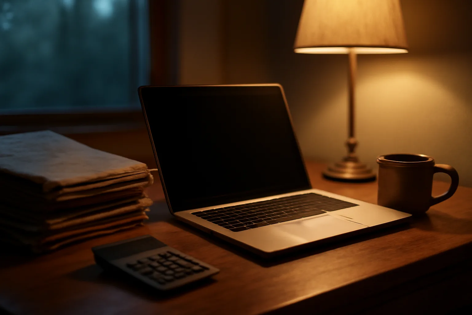 Volunteer treasurer's desk with laptop and folders, preparing an IRS Form 990-N filing