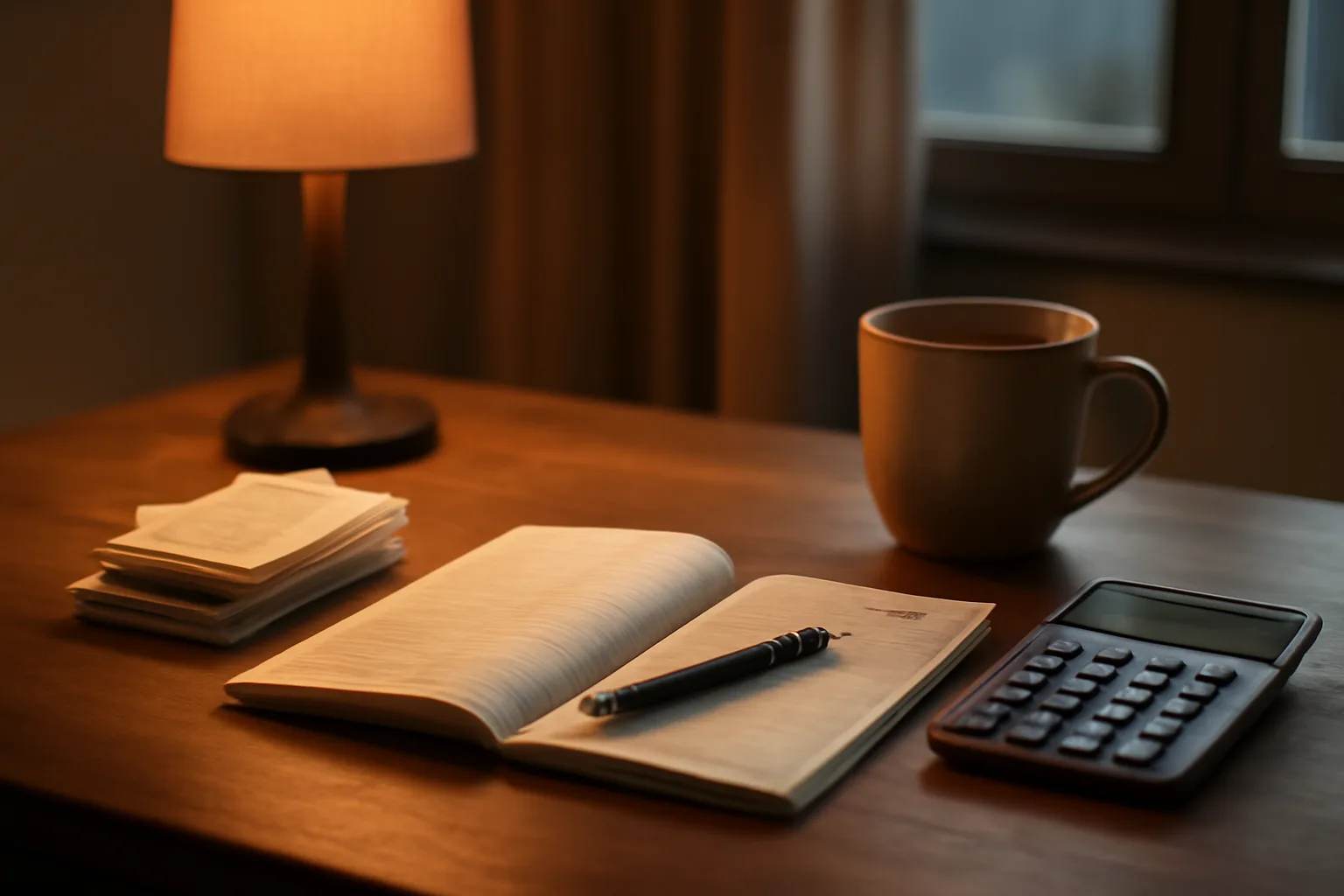 Desk with ledger, receipts, and calculator showing treasurer roles and responsibilities work