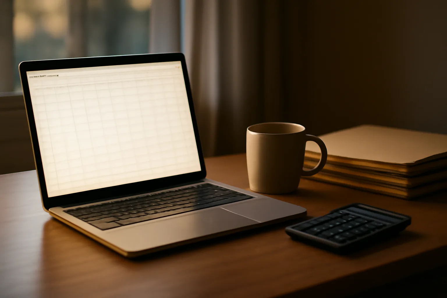 Volunteer treasurer's desk with laptop, folders, and calculator for filing paperwork
